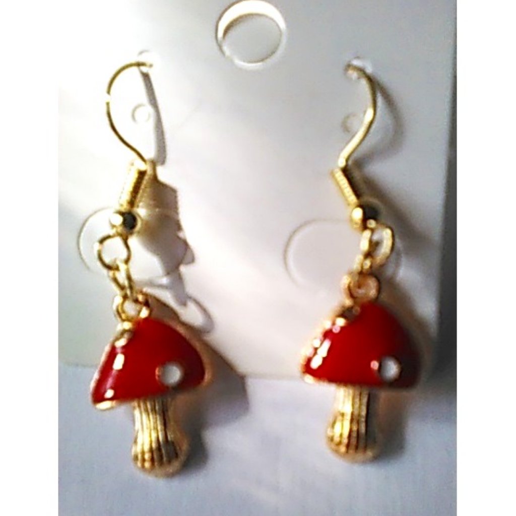Earrings Red Mushrooms Mini Pierced Hypoallergenic Handcrafted New